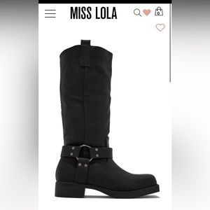 NWT Miss Lola Black High Faux Leather Moto Square Toed Boot